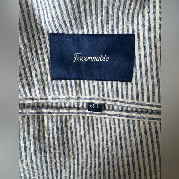 Faconnable Blue White Striped Seersucker Cotton Sport Coat Blazer 56L Preppy - Picture 8 of 12